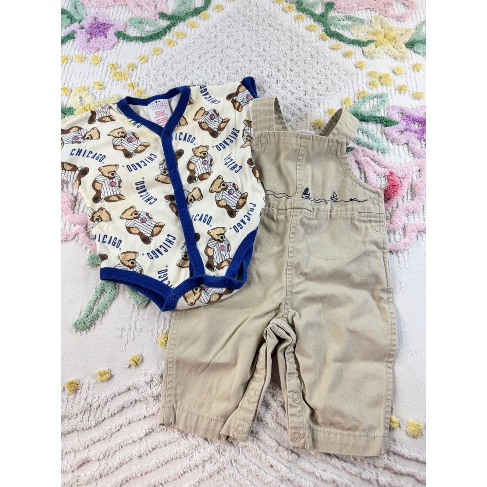 Vintage Chicago Cubs Bodysuit and Gymboree Sailboat Overalls Set Baby Boys